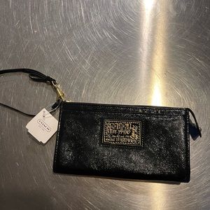 Coach black logo wallet with wrist strap